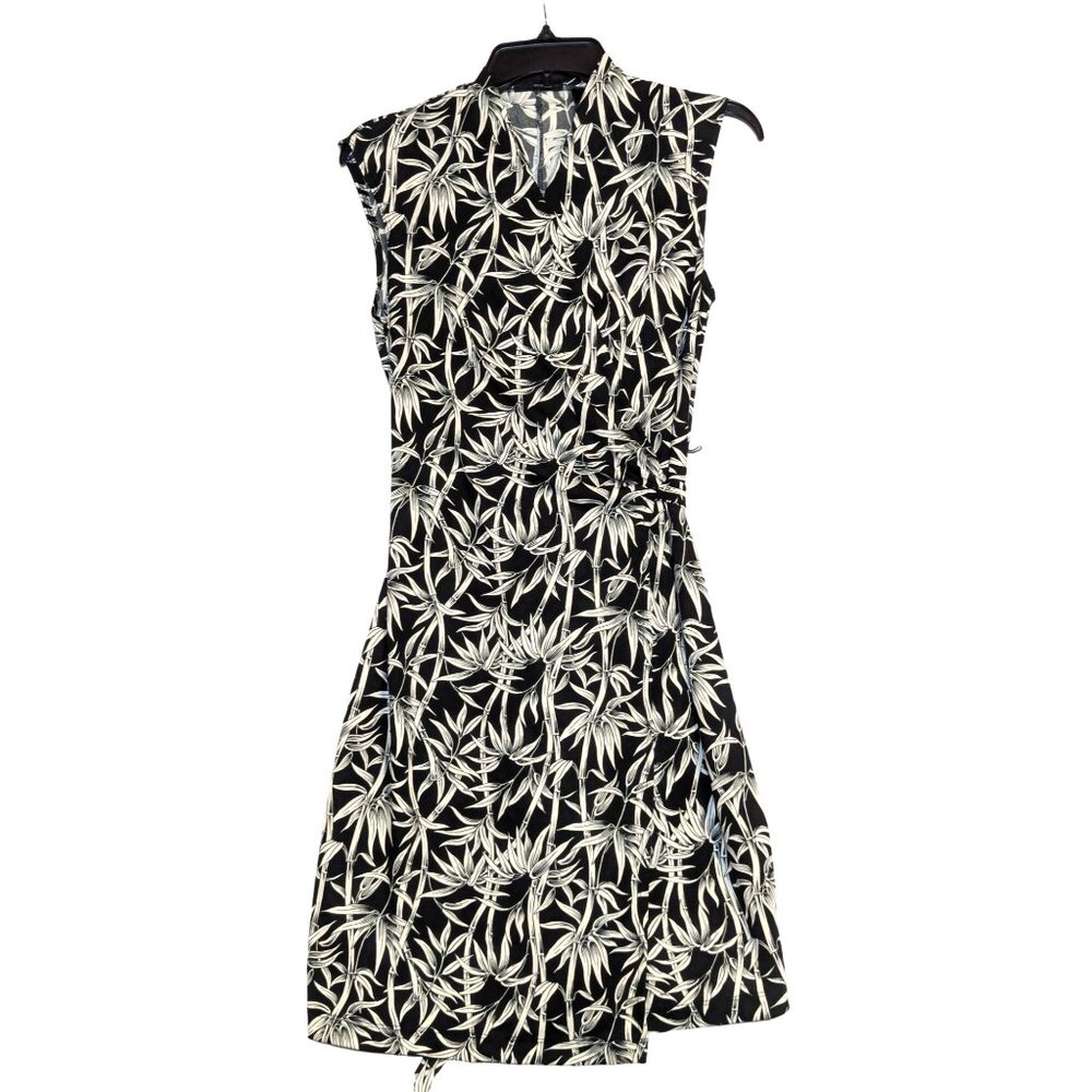 New York & Company Sleeveless Leaf Print Wrap Dress S
